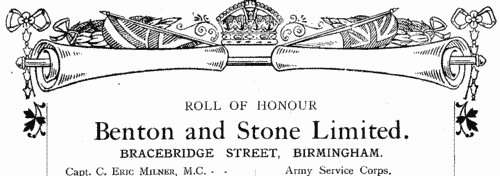 Workers from Benton & Stone Ltd of Bracebridge Street, Birmingham, who fought in the Great War
 (1919)
