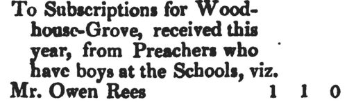 Subscribers to the Wesleyan Methodist preachers' schools
 (1815-1816)