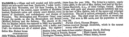 Inhabitants of Croome D'Abitot in Worcestershire
 (1868)