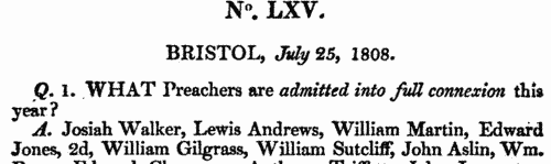Wesleyan Methodist preachers
 (1808)