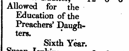 Daughters of Wesleyan Methodist preachers
 (1811-1812)