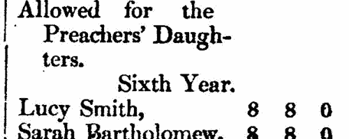 Daughters of Wesleyan Methodist preachers
 (1812-1813)