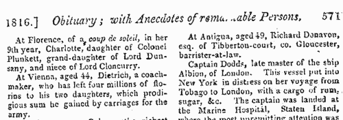 Deaths, Marriages, News and Promotions
 (1816)