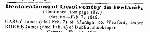 Declarations of insolvency in Ireland
 (1845)