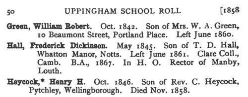 Boys entering Uppingham School
 (1842)