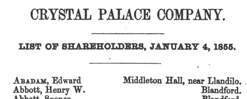 Crystal Palace Company Shareholders
 (1856)