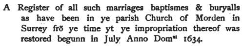 Parish Registers of Morden in Surrey: Marriages: Bridegrooms
 (1665)
