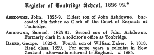 Boys entering Tonbridge School
 (1832)
