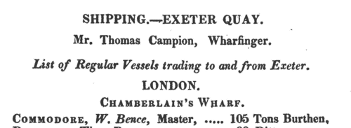 Masters of Exeter Ships: Constant Traders to Bristol
 (1828)