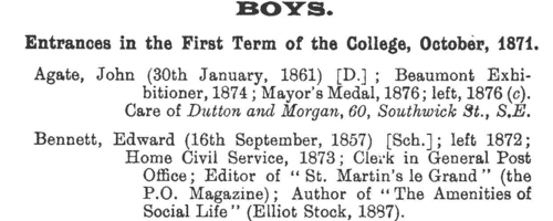 Boys entering Dover College
 (1873)