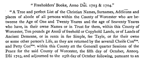 Worcestershire Freeholders: Battenhall, Whittington, Sidbury 
 (1703)