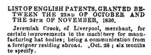 Patentees of New Inventions: Irish
 (1837)