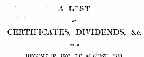 Bankrupts: Dividends and Certificates
 (1807-1810)