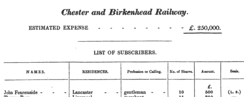 Chester and Birkenhead Railway Shareholders
 (1837)