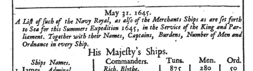 Commanders for the Summer Expedition: Navy Royal
 (1645)