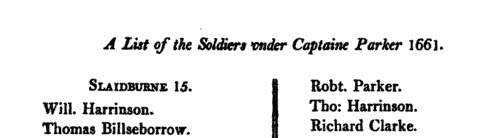 Captain Parker's Soldiers: Grindleton
 (1661)