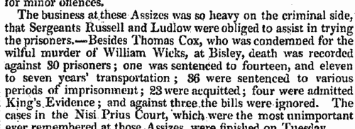 Sentenced to Transportation at Gloucester Assizes
 (1830)