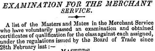 Mates in the Merchant Service, First Class
 (1850)