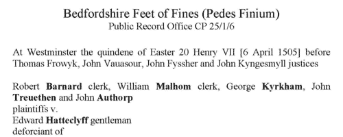 Bedfordshire Pedes Finium (1500)
