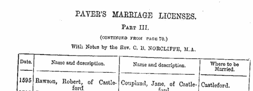 Yorkshire Marriage Licences
 (1595)