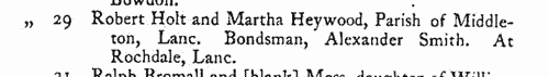 Lancashire and Cheshire Marriage Licences
 (1616-1624)