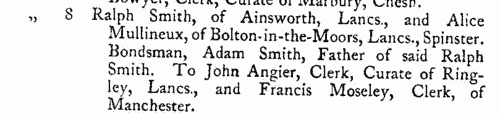 Lancashire and Cheshire Marriage Licences
 (1661-1667)