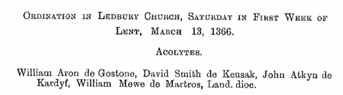 Clerks and Clergy in Herefordshire, Shropshire and Gloucestershire
 (1361-1370)