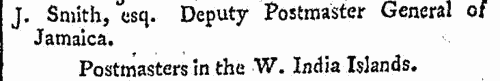 Postmasters in the British West Indies 
 (1805)