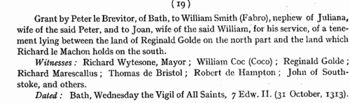 Deeds from Bath in Somerset (1310-1319)