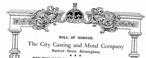 Workers from The City Casting & Metal Co, of Barford Street, Birmingham, who fought in the Great War
 (1919)