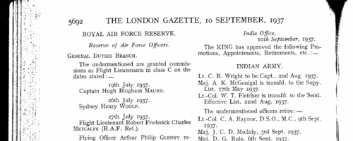 Royal Air Force appointments and decorations
 (1937)