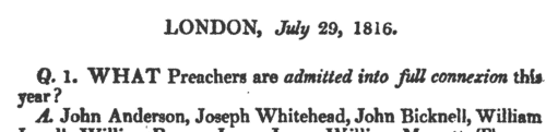 Wesleyan Methodist preachers
 (1816)