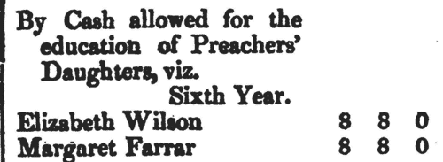 Daughters of Wesleyan Methodist preachers
 (1817-1818)
