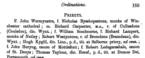 Hampshire and Surrey clerks, clerics, monks and clergy
 (1400)