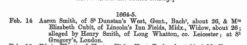 Allegations for marriages in southern England
 (1660-1679)