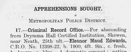 Wanted by the police in Glamorganshire
 (1923)