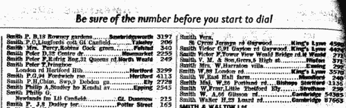 Telephone subscribers in Cambridgeshire, Hertfordshire, and parts of Norfolk, Essex and Suffolk
 (1958)