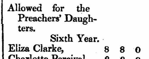 Daughters of Wesleyan Methodist preachers
 (1807-1808)