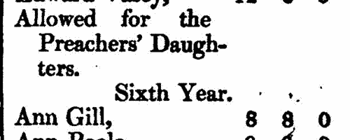 Daughters of Wesleyan Methodist preachers
 (1808-1809)