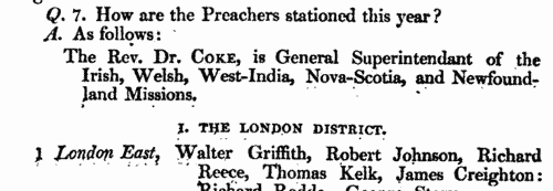 Wesleyan Methodist preachers
 (1809)