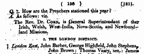 Wesleyan Methodist preachers
 (1811)