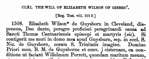 Yorkshire Testators and Legatees
 (1484-1508)