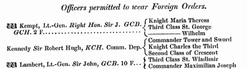 Officers of the British Army holding British and Foreign Honours
 (1840)