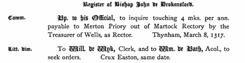 Clerks and Clergy in Somerset
 (1309-1329)