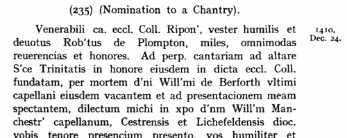 Clerks, clergy, benefactors and tenants of Ripon, Yorkshire
 (1178-1474)