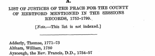 Hertfordshire Justices of the Peace
 (1752-1799)