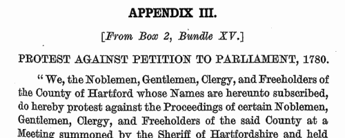 Hertfordshire noblemen, gentlemen, clergy and freeholders
 (1780)