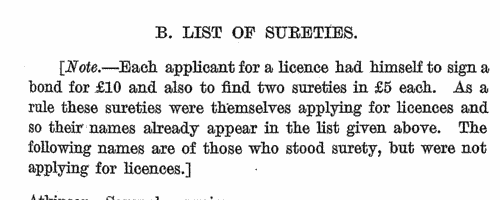 Hertfordshire sureties for badgers, higglers and drovers
 (1765-1767)