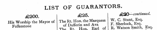 Guarantors of the Anglican Church Congress
 (1892)