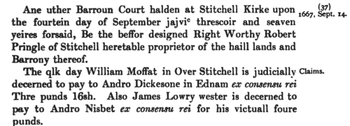 Inhabitants of Stichill in Roxburghshire and Berwickshire (1655-1807)